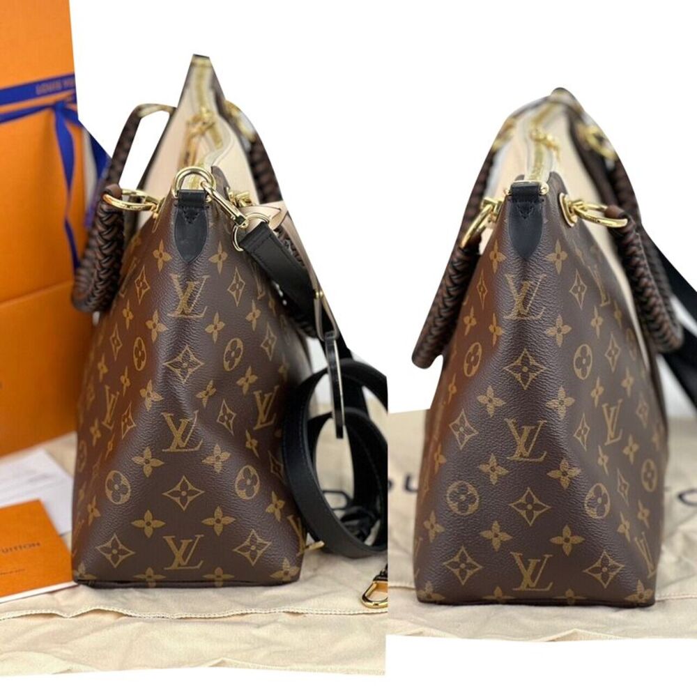 Louis Vuitton Braided V Tote MM Cream Leather Canvas Shoulder Hand Bag - Picture 2 of 10